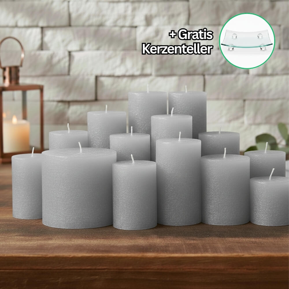 Rustik Kerzenset Hellgrau 4,5kg